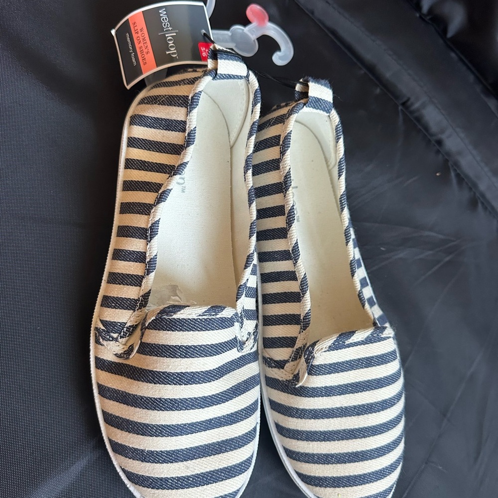 West Loop Striped Women's Flats - Navy and Cream